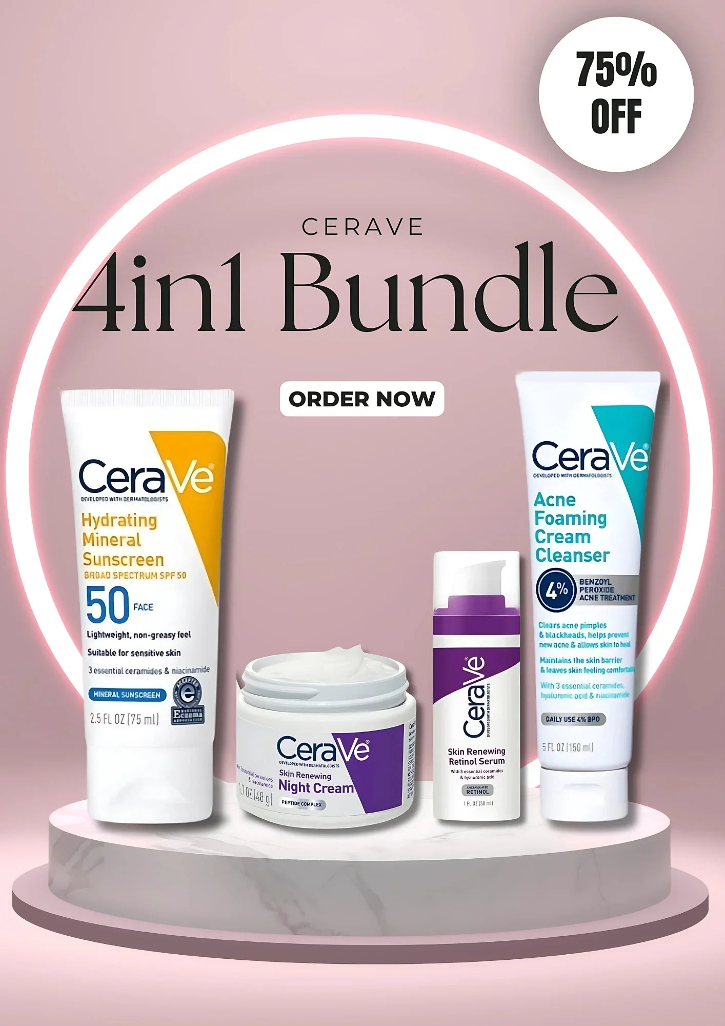CeraVe 4-in-1 Skincare Kit | Cleanser, Serum, Sunblock & Night Cream Homzystore