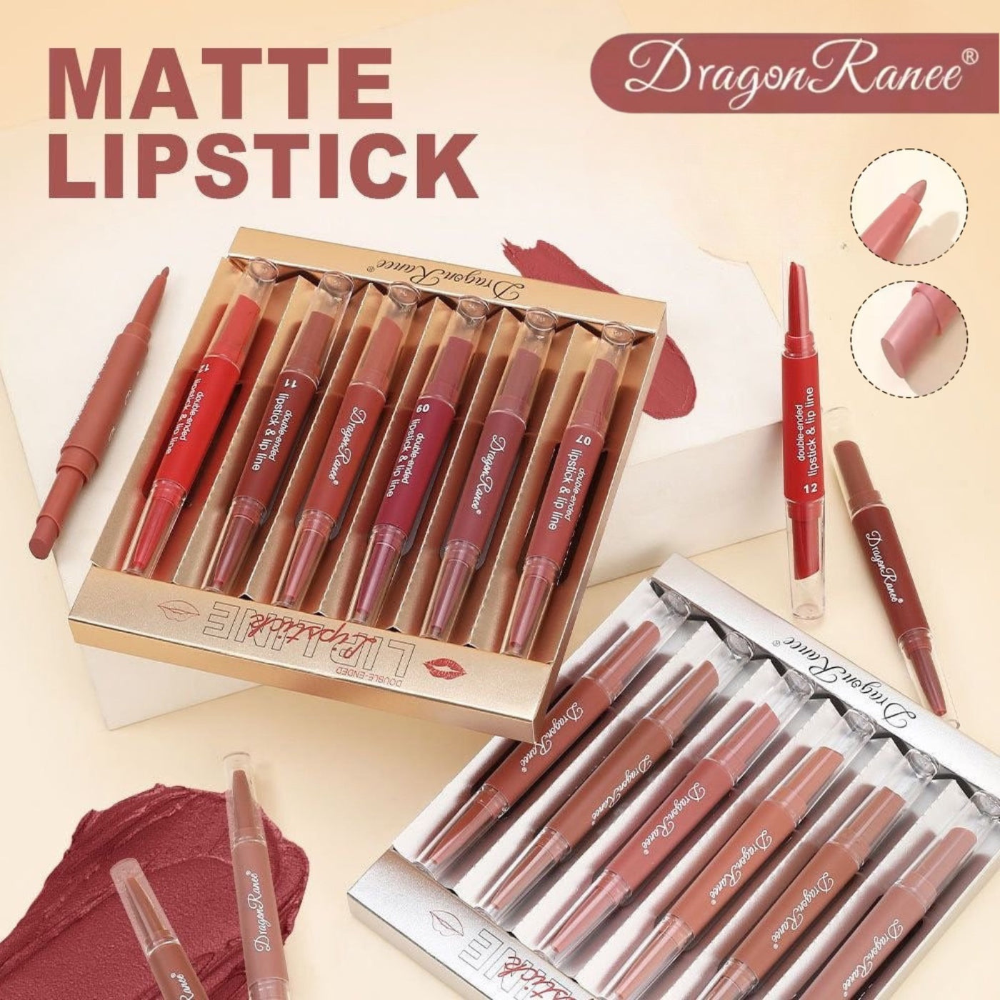 Dragon Ranee - 2 in 1 Matte Velvet Lipstick & Liner Set of 6 Homzystore