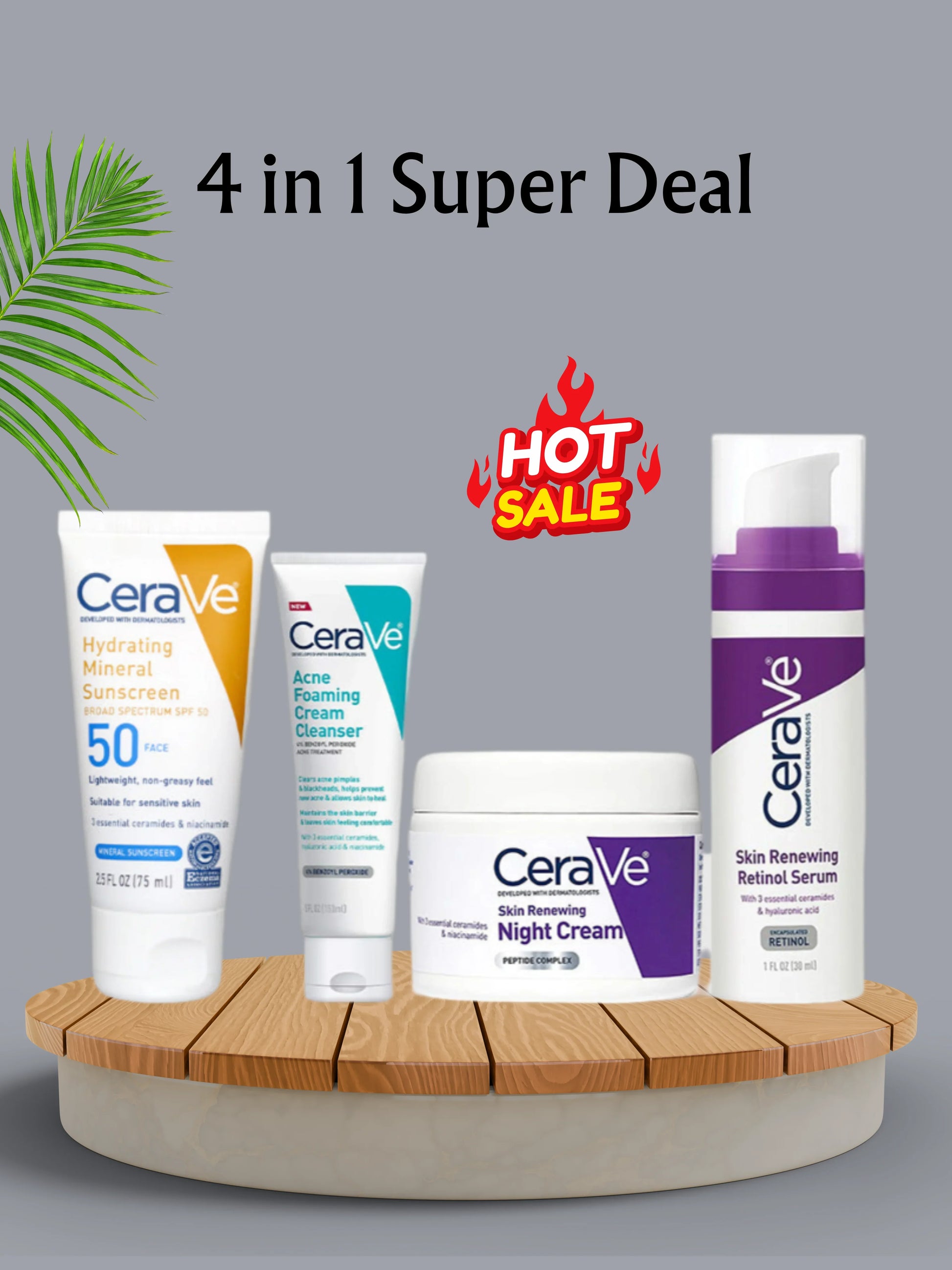 CeraVe 4-in-1 Skincare Kit | Cleanser, Serum, Sunblock & Night Cream Homzystore