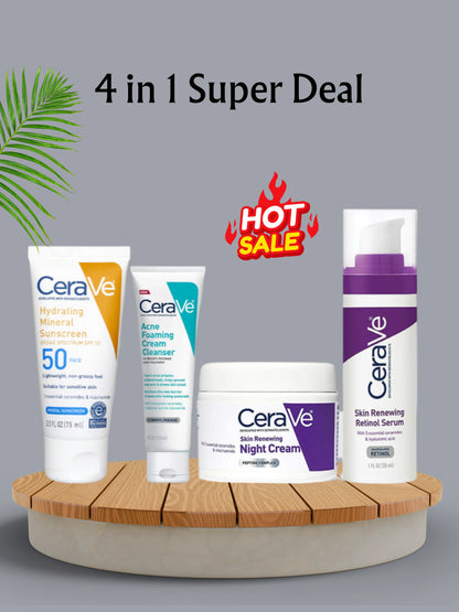 CeraVe 4-in-1 Skincare Kit | Cleanser, Serum, Sunblock & Night Cream Homzystore