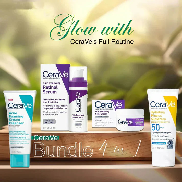 CeraVe 4-in-1 Skincare Kit | Cleanser, Serum, Sunblock & Night Cream Homzystore