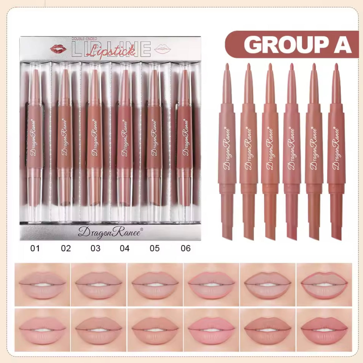 Dragon Ranee - 2 in 1 Matte Velvet Lipstick & Liner Set of 6 Homzystore