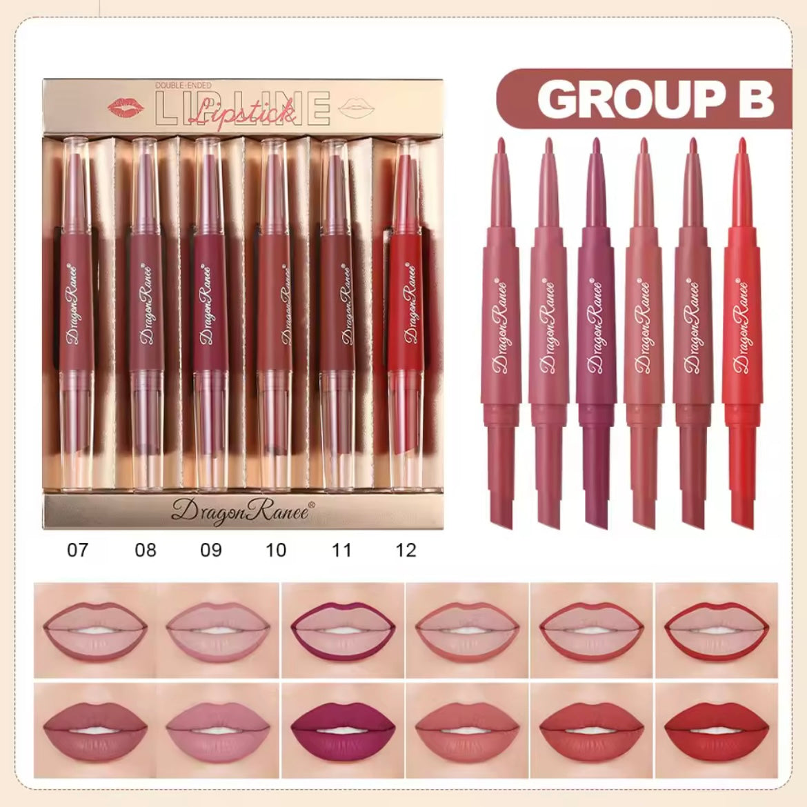 Dragon Ranee - 2 in 1 Matte Velvet Lipstick & Liner Set of 6 Homzystore